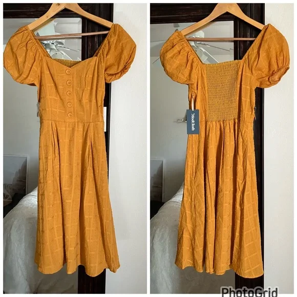 ModCloth Puff Sleeve Fit Flare Dress NEW - Picture 2 of 2